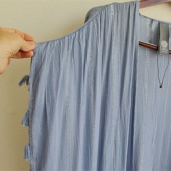 Vince Camuto Metallic Striped Blue Gray Kimono Top Wrap Open Front One Size - Picture 6 of 13